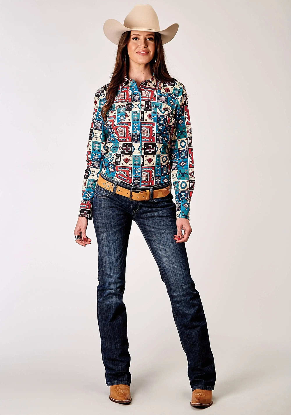 Roper Womens Long Sleeve Snap Vintage Patchwork Print Western Shirt - Roper - Flyclothing LLC