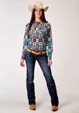 Roper Womens Long Sleeve Snap Vintage Patchwork Print Western Shirt - Roper