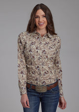 Roper Womens Brushstroke Cowboys Print Long Sleeve Snap Western Shirt