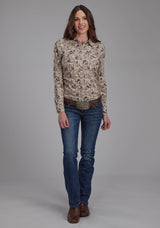 Roper Womens Brushstroke Cowboys Print Long Sleeve Snap Western Shirt