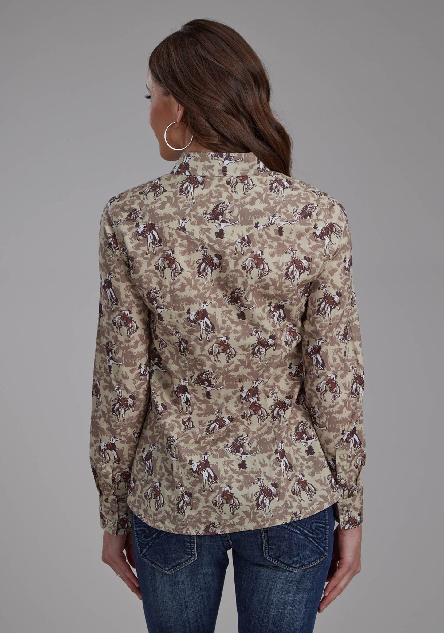 Roper Womens Brushstroke Cowboys Print Long Sleeve Snap Western Shirt