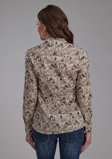 Roper Womens Brushstroke Cowboys Print Long Sleeve Snap Western Shirt