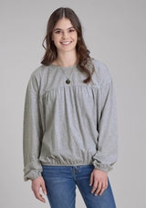 Roper Womens Heather Gray Long Sleeve Blouse Long Sleeve Pullover West