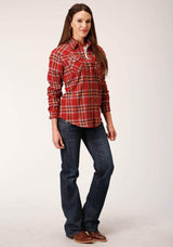 Roper Womens Long Sleeve Snap Rust Wine Gold Plaid Unlined Flannel Shirt Western Shirt - Roper - Flyclothing LLC