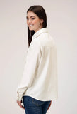 Roper Womens Long Sleeve Snap Cream Corduroy Western Blouse With Embroidery Decoration - Roper
