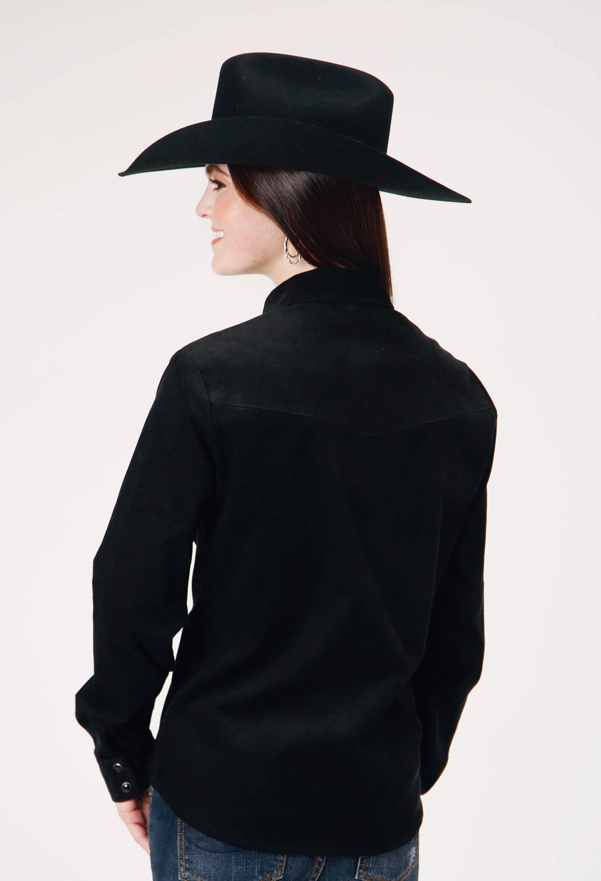 Roper Womens Long Sleeve Snap Jet Black Corduroy Western Blouse With Embroidery Decoration - Roper - Flyclothing LLC