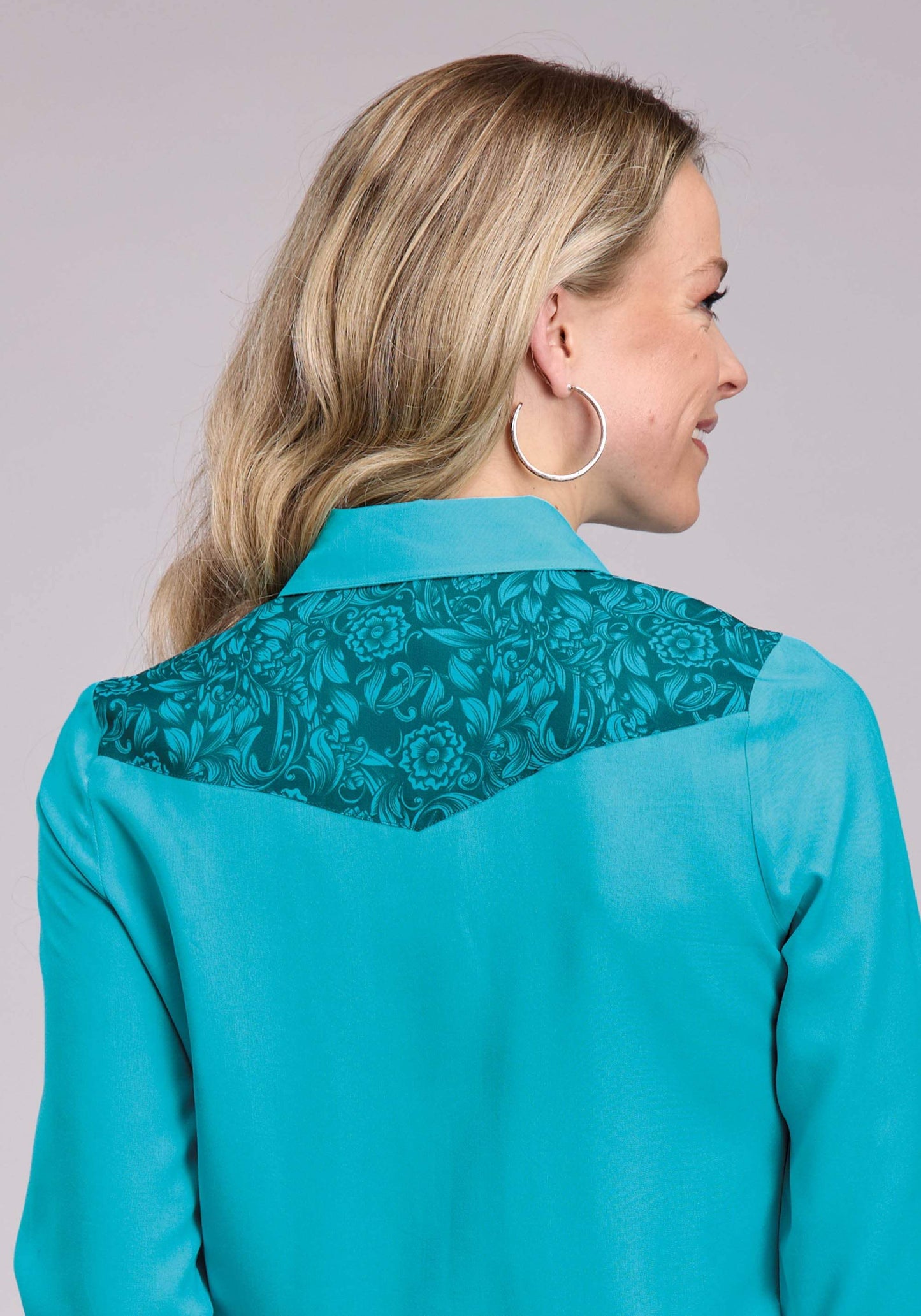 Roper Womens Long Sleeve Snap Turq Rayon Challis Western Shirt - Roper - Flyclothing LLC