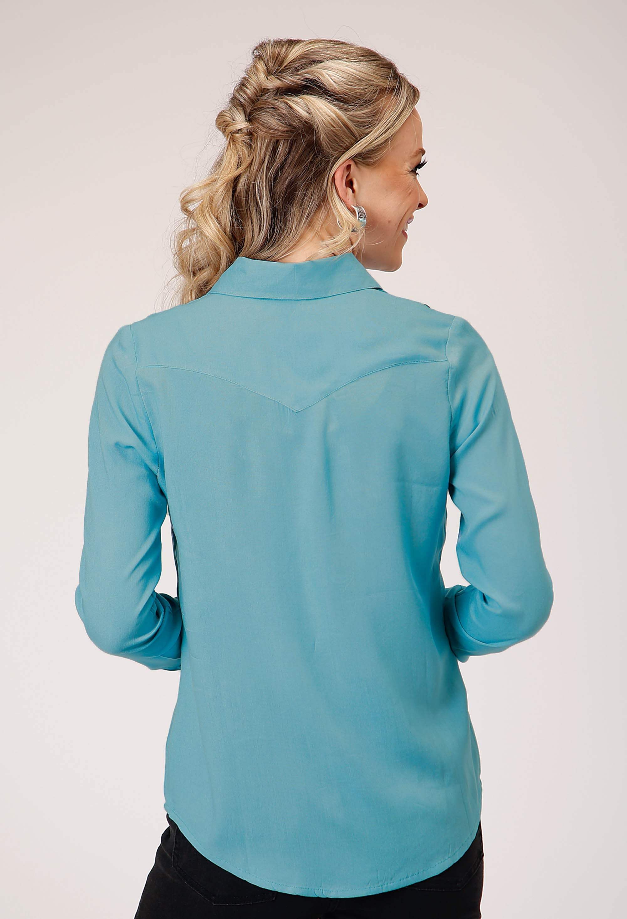 Roper Womens Long Sleeve Button Rayon Challis Blousen Western Shirt With Embroidery On Front And Sleeves - Roper - Flyclothing LLC