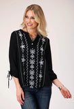 Roper Womens Long Sleeve Pullover Rayon Challis V Neck Blouse Western Shirt With Embroidery Decoration - Roper