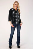 Roper Womens Long Sleeve Pullover Rayon Challis V Neck Blouse Western Shirt With Embroidery Decoration - Roper