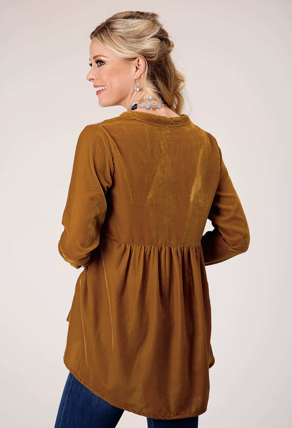 Roper Womens Long Sleeve Pullover Poly Velvet V Neck Tunic Western Shirt With Embroidery - Roper - Flyclothing LLC