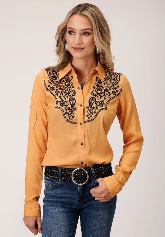 Roper Womens Long Sleeve Snap  Rayon Challis Button Down Western Shirt - Roper