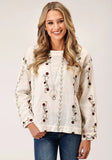 Roper Womens Long Sleeve Cotton Slub Boat Neck  Blouse - Roper