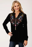 Roper Womens Long Sleeve Black Velvet Tunic Top Blouse - Roper
