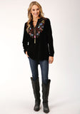 Roper Womens Long Sleeve Black Velvet Tunic Top Blouse - Roper