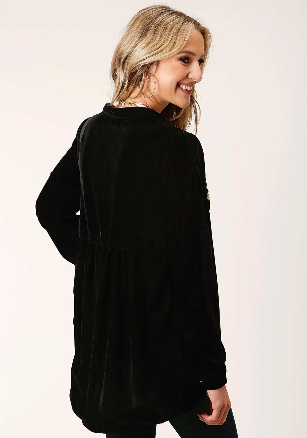 Roper Womens Long Sleeve Black Velvet Tunic Top Blouse - Roper - Flyclothing LLC