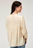 Roper Womens Long Sleeve Pullover Rayon Crepe Western Blouse With Embroidery On Yokes - Roper
