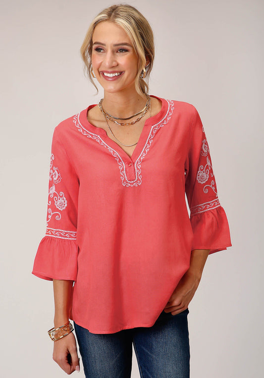 Roper Womens Long Sleeve Rayon Challis Peasant Top Blouse - Roper