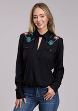 Womens Roper Rayon Challis Faux Wrap Front Long Sleeve Snap Shirt