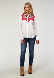 Roper Womens Long Sleeve Snap Rayon Challis Retro Western Shirt With Contrast Yokes Smile Pockets And Embroidery - Roper