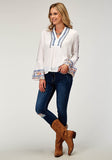 Roper Womens Long Sleeve Pullover Rayon Challis Peasant Western Blouse With V Neck Embroidery - Roper