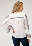 Roper Womens Long Sleeve Pullover Rayon Challis Peasant Western Blouse With V Neck Embroidery - Roper