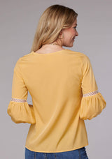 Roper Womens Long Sleeve Pullover Solid Poly Crepe Peasant Western Blouse With Embroidery And Lace Trim Three Quarter Sleeves - Roper - Flyclothing LLC
