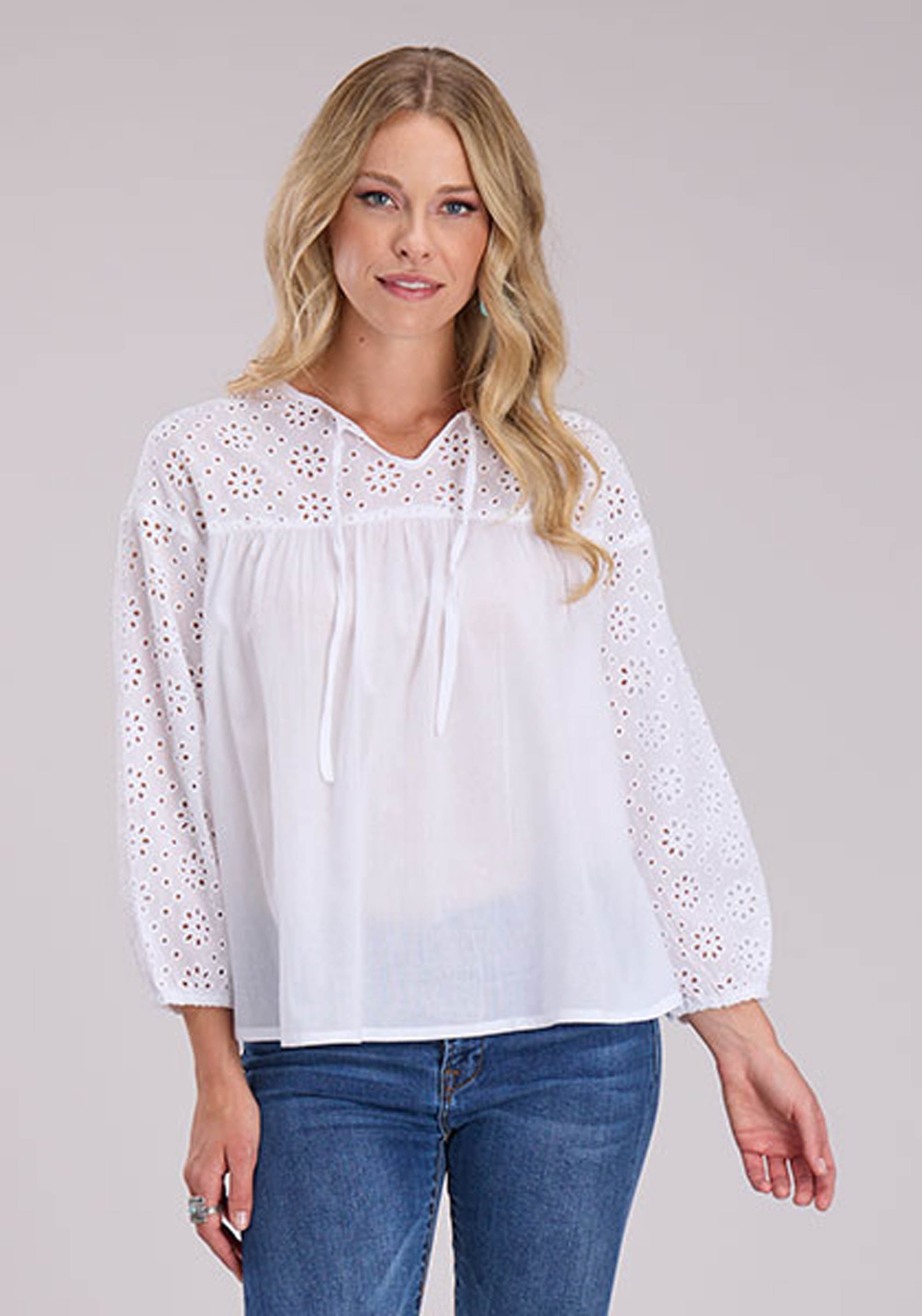 Roper Womens Long Sleeve Pullover Cotton Voile Top Western Shirt