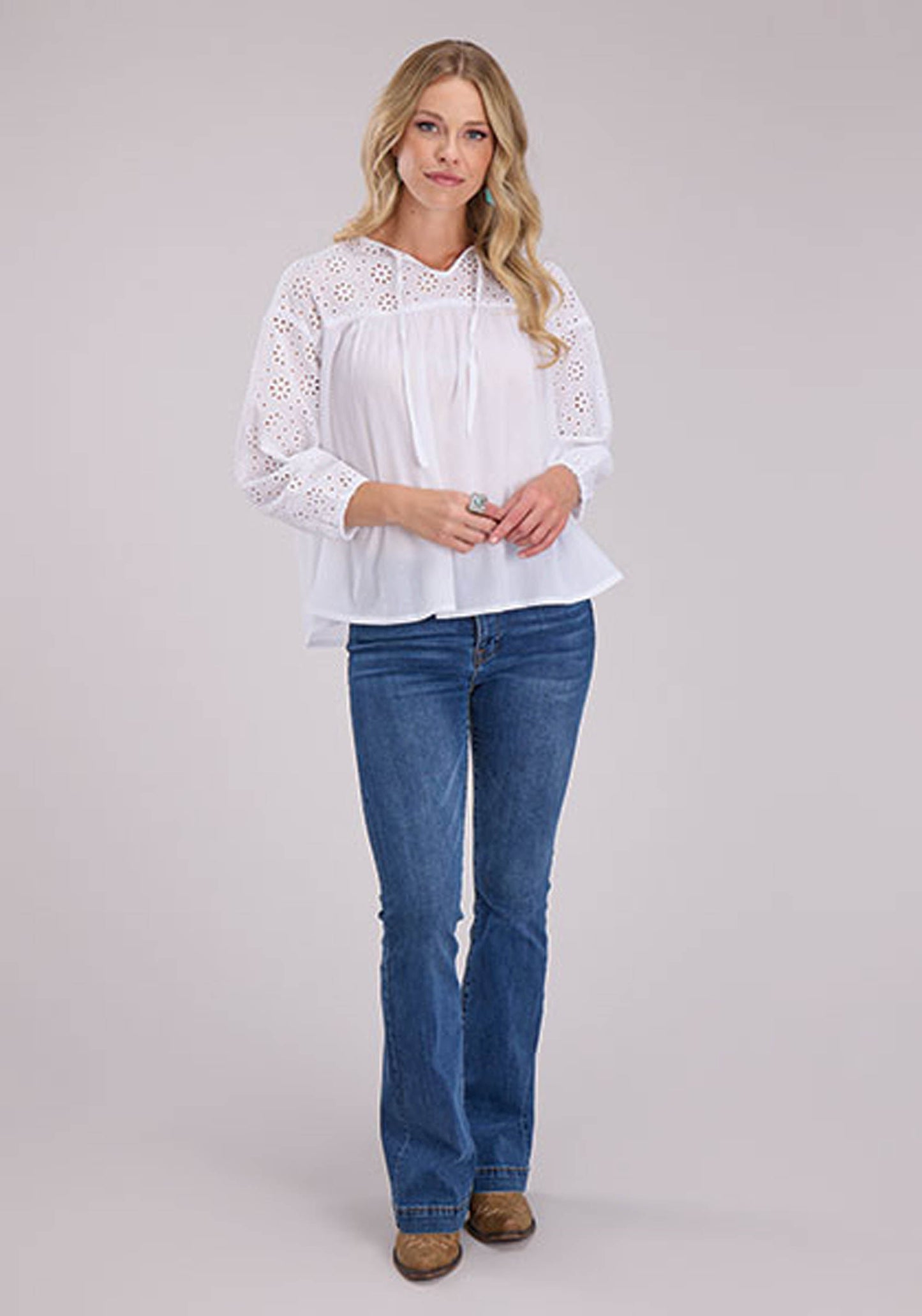 Roper Womens Long Sleeve Pullover Cotton Voile Top Western Shirt