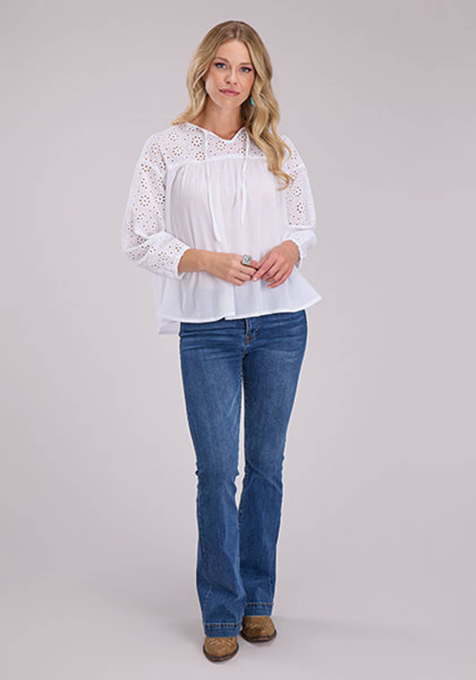 Roper Womens Long Sleeve Pullover Cotton Voile Top Western Shirt