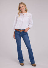 Roper Womens Long Sleeve Pullover Cotton Voile Top Western Shirt