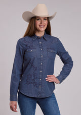 Womens Roper Dark Blue Denim Western Blouse