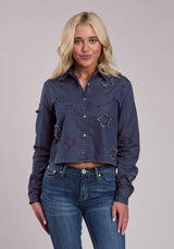 Womens Roper Dark Blue Denim Cropped Blouse - Roper - Flyclothing LLC