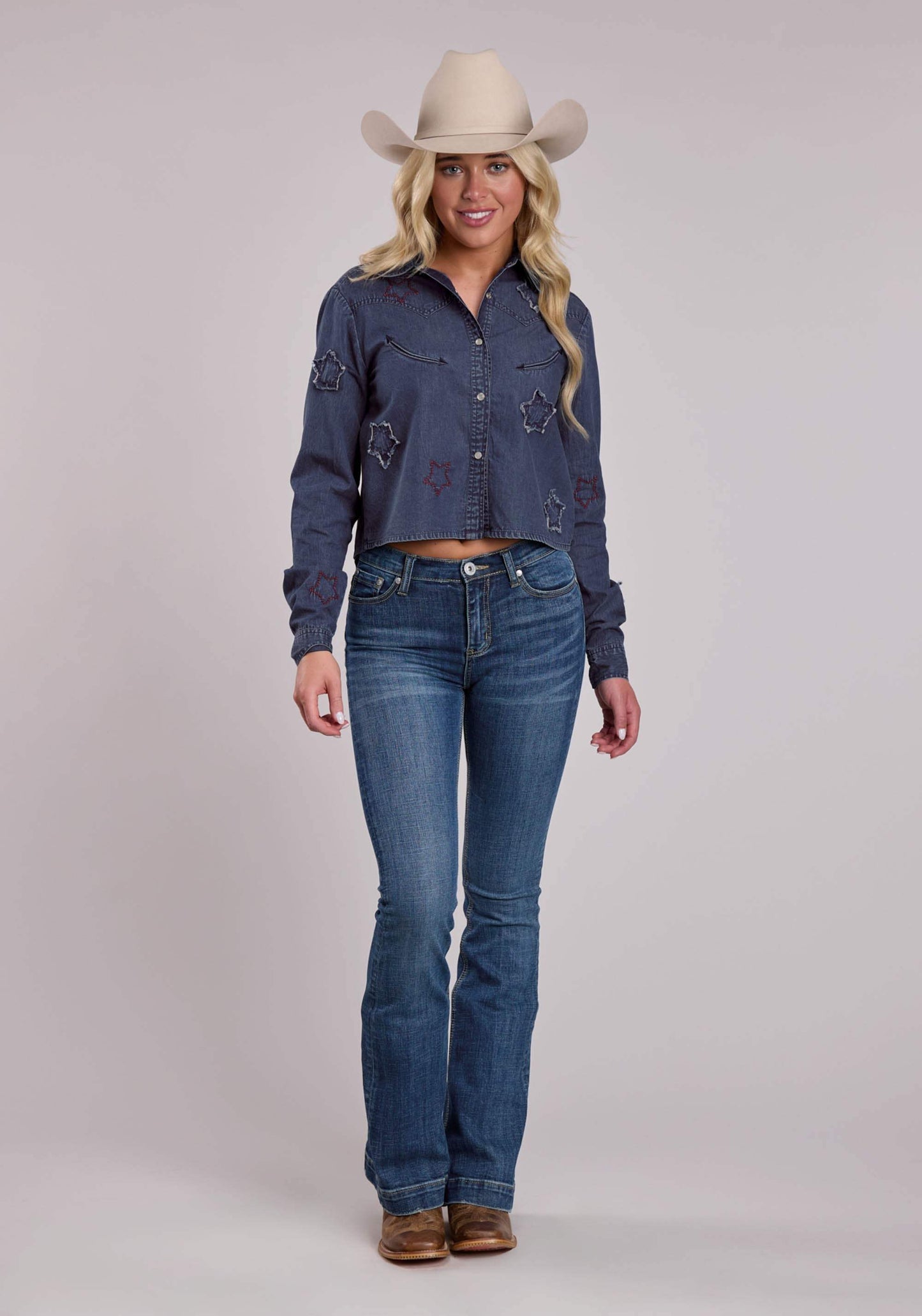Womens Roper Dark Blue Denim Cropped Blouse - Roper - Flyclothing LLC