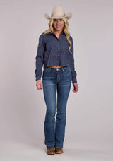 Womens Roper Dark Blue Denim Cropped Blouse - Roper - Flyclothing LLC