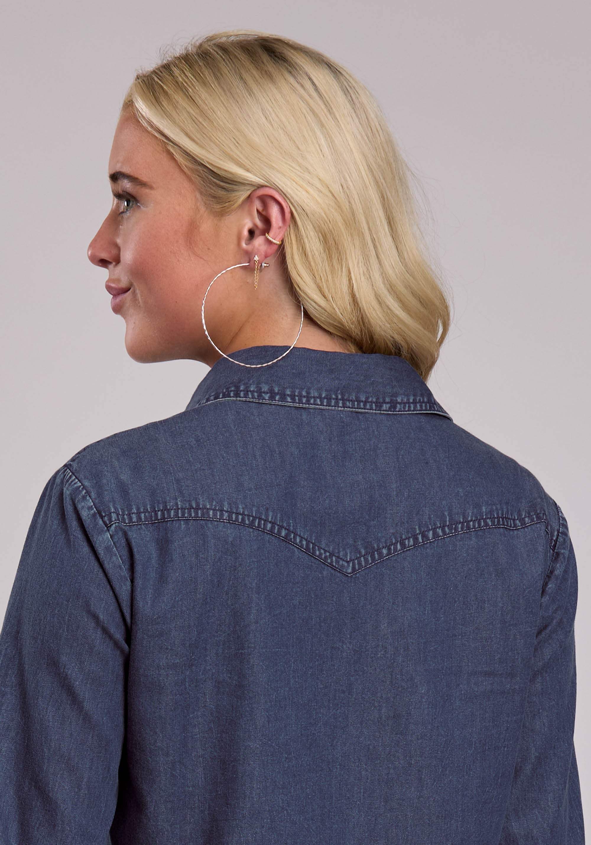 Womens Roper Dark Blue Denim Cropped Blouse - Roper - Flyclothing LLC