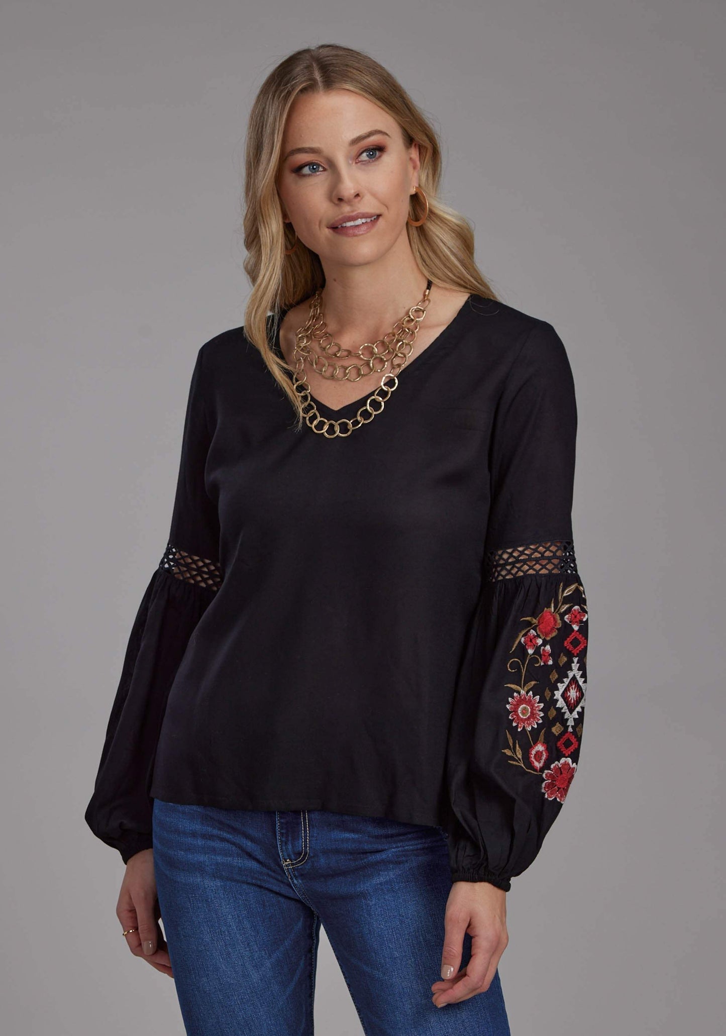 Roper Womens Solid Rayon Challis Blouse Long Sleeve Pullover Western Shirt - Roper - Flyclothing LLC