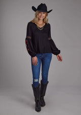 Roper Womens Solid Rayon Challis Blouse Long Sleeve Pullover Western Shirt - Roper - Flyclothing LLC