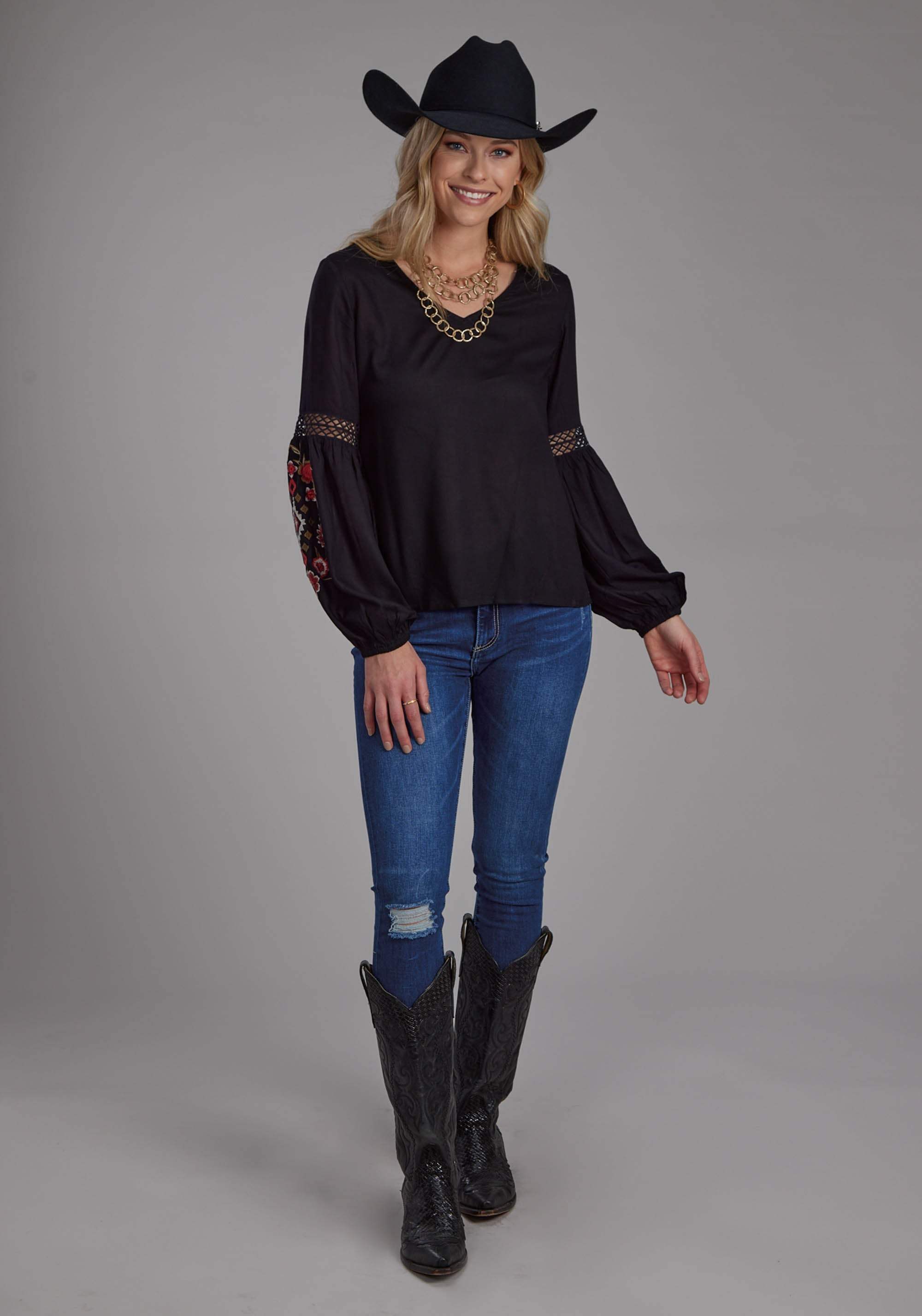 Roper Womens Solid Rayon Challis Blouse Long Sleeve Pullover Western Shirt - Roper - Flyclothing LLC