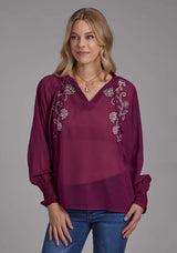 Roper Womens Poly Georgette V Neck Blouse Long Sleeve Pullover Western Shirt - Roper - Flyclothing LLC