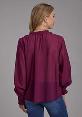 Roper Womens Poly Georgette V Neck Blouse Long Sleeve Pullover Western Shirt - Roper - Flyclothing LLC