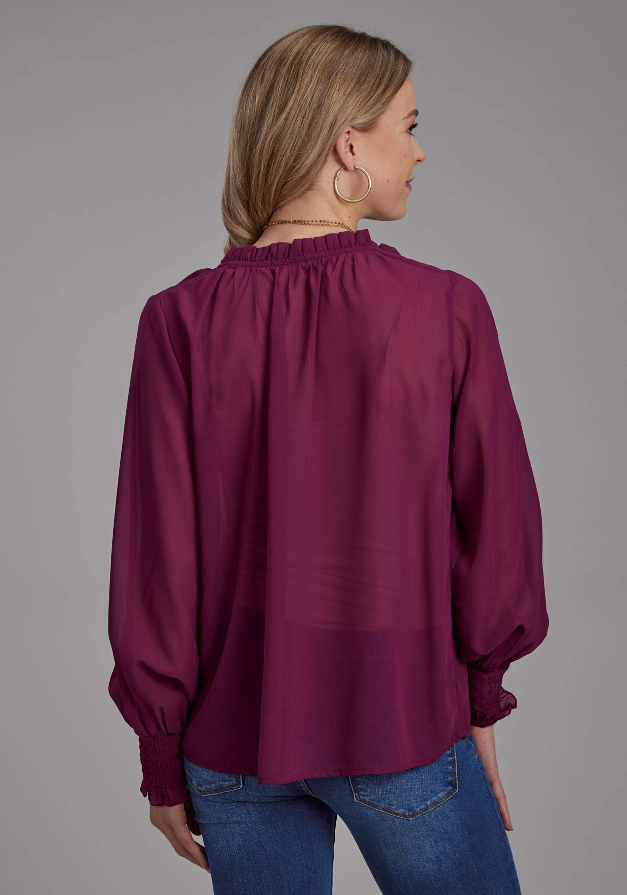 Roper Womens Poly Georgette V Neck Blouse Long Sleeve Pullover Western Shirt - Roper - Flyclothing LLC