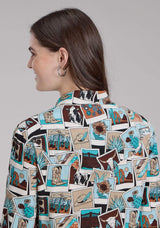 Roper Womens Photo Collage Print Rayon Long Sleeve Snap Western Shirt - Roper - Flyclothing LLC