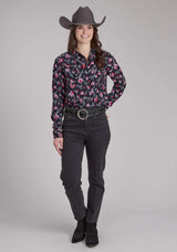 Roper Womens Bronc Riders Printed Rayon Blouse Long Sleeve Snap Western Shirt - Roper - Flyclothing LLC