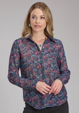 Roper Womens "gem Floral" Print Georgette Long Sleeve Button Western S