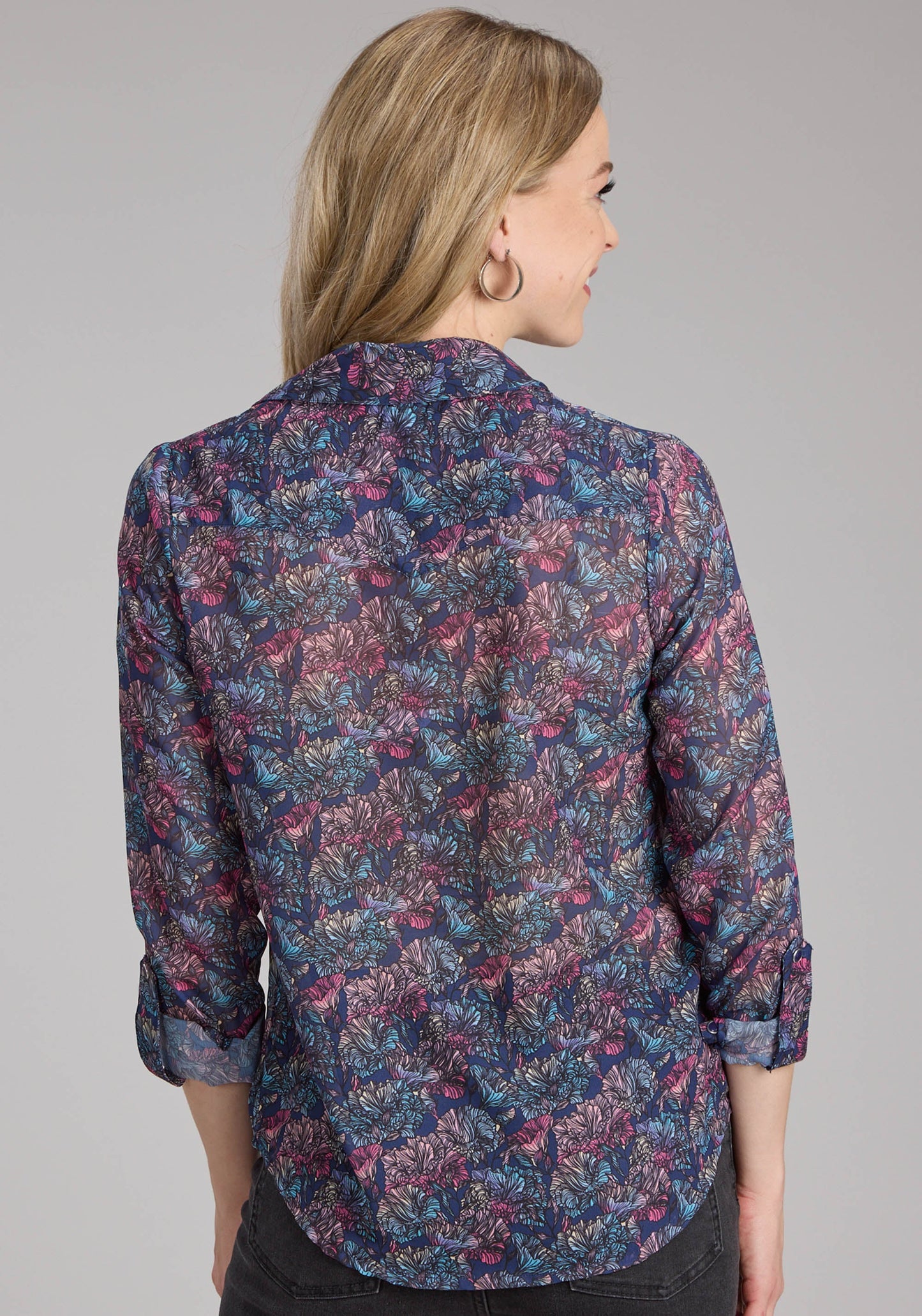 Roper Womens "gem Floral" Print Georgette Long Sleeve Button Western Shirt