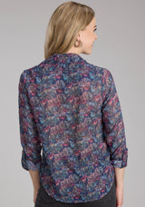Roper Womens "gem Floral" Print Georgette Long Sleeve Button Western Shirt