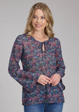 Roper Womens "gem Floral" Print Georgette Long Sleeve Pullover Western