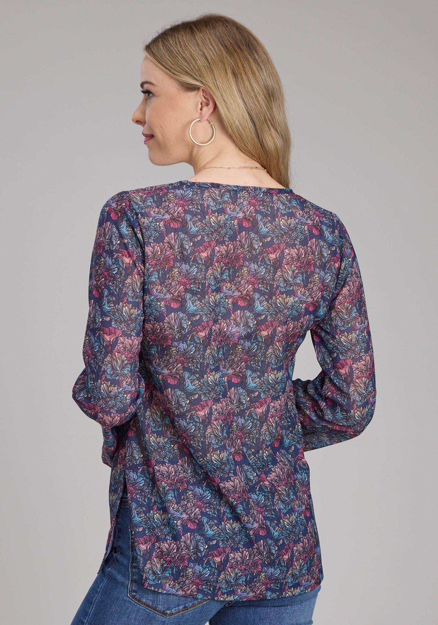 Roper Womens "gem Floral" Print Georgette Long Sleeve Pullover Western Shirt
