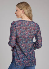 Roper Womens "gem Floral" Print Georgette Long Sleeve Pullover Western Shirt